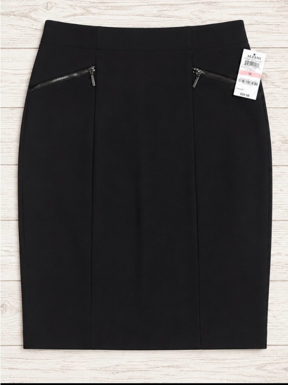 NWT Alfani Black Pencil Skirt with Front Zip Pockets